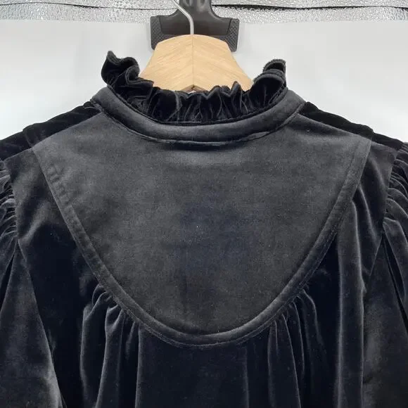 Pomander PlaceBlack Velvet Selena Blouse Victorian Puff Sleeve Top XXS